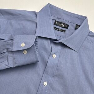 Lauren Ralph Lauren Men's Blue Performance Stretch Slim Fit Dress Shirt Size L